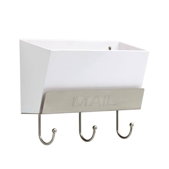 Threshold Classic Mail Holder w/Key Hooks- White/Satin Nickel NEW - Picture 1 of 5